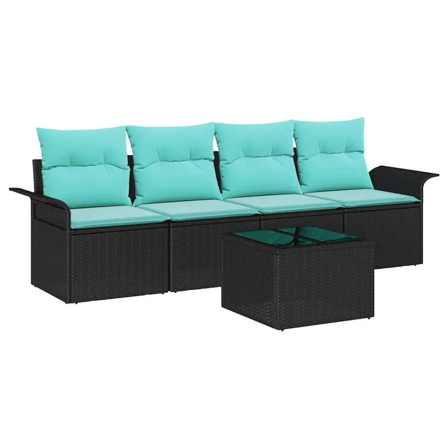 Ensemble de Canapés avec coussin 5 pcs Noir polyrotin - 2