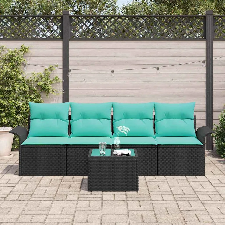 Ensemble de Canapés avec coussin 5 pcs Noir polyrotin - 3