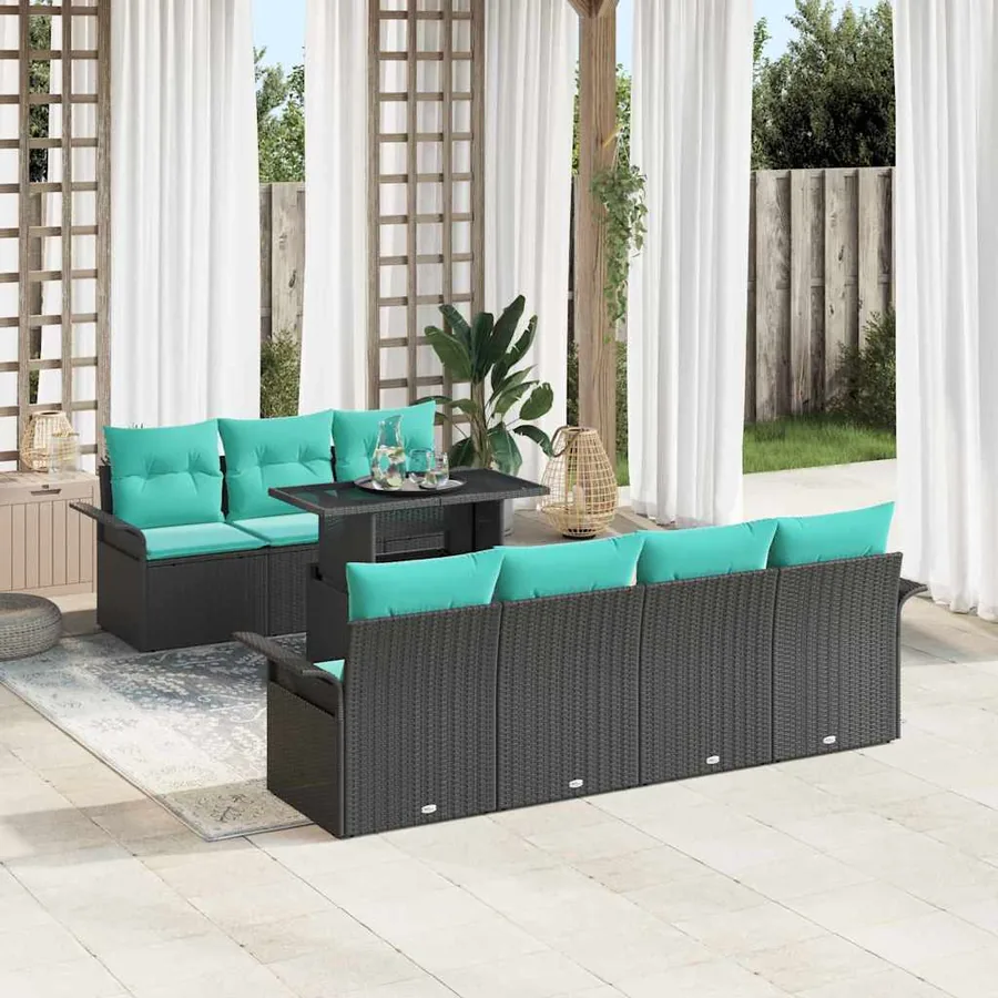 Ensemble de canapé de jardin avec coussin 8 pcs Noir polyrotin