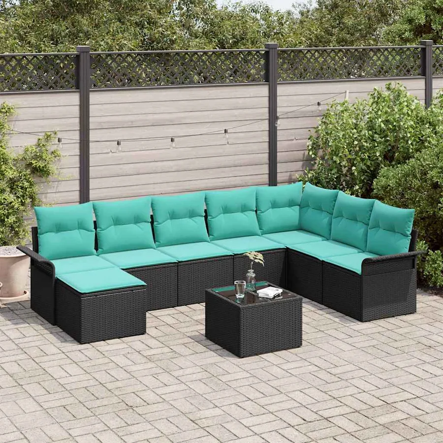 Ensemble de canapé de jardin avec coussin 9 pcs Noir polyrotin
