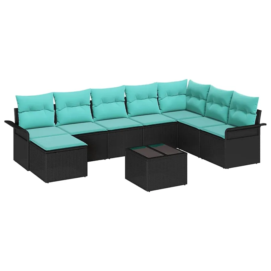 Ensemble de canapé de jardin avec coussin 9 pcs Noir polyrotin - 2