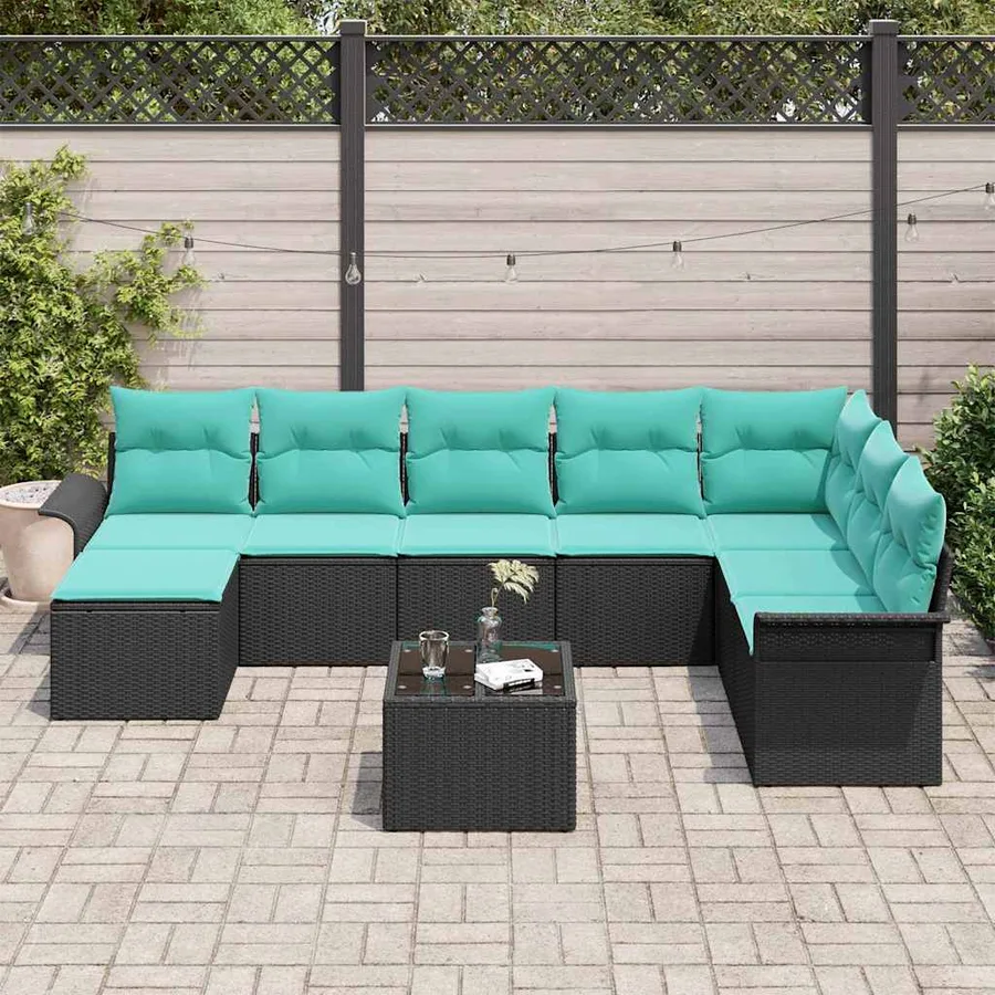 Ensemble de canapé de jardin avec coussin 9 pcs Noir polyrotin - 3