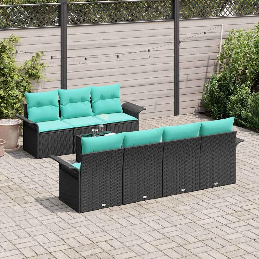Ensemble de canapé de jardin 8 pcs Noir et turquoise polyrotin - 3