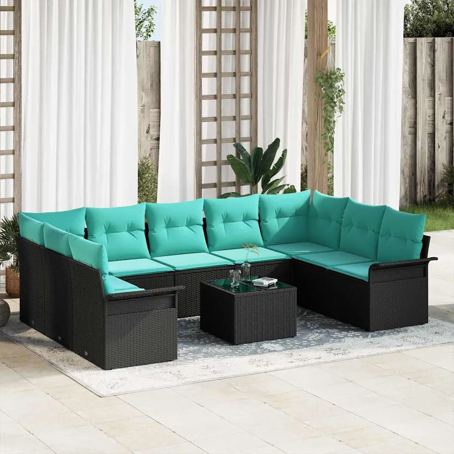Ensemble de canapé de jardin 10 pcs Noir Poly rotin