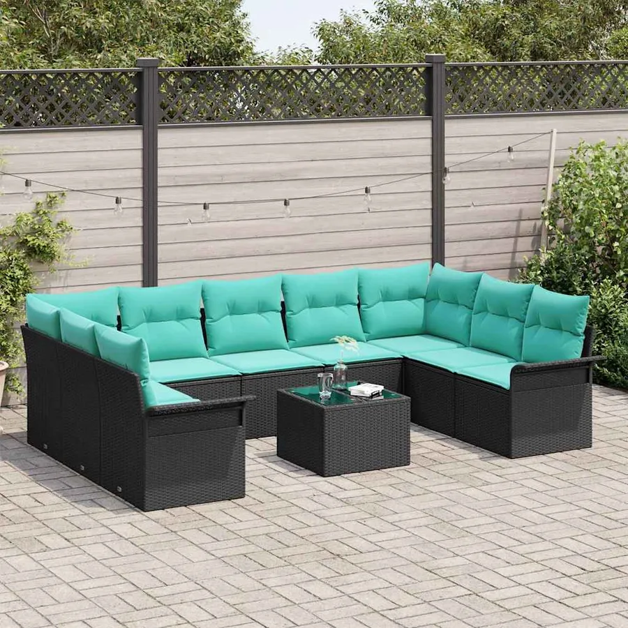 Ensemble de canapé de jardin 10 pcs Noir Poly rotin - 3
