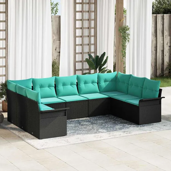 Ensemble de canapé de jardin avec stockage 9 pcs Noir polyrotin