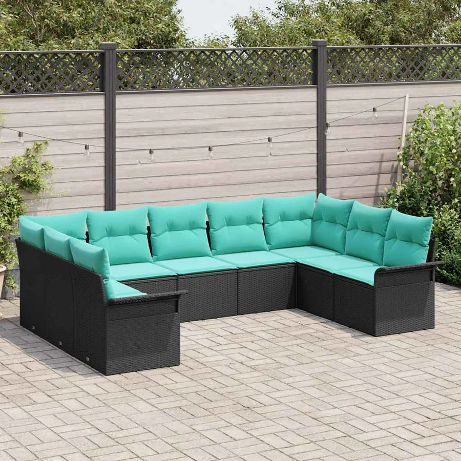 Ensemble de canapé de jardin avec stockage 9 pcs Noir polyrotin - 3