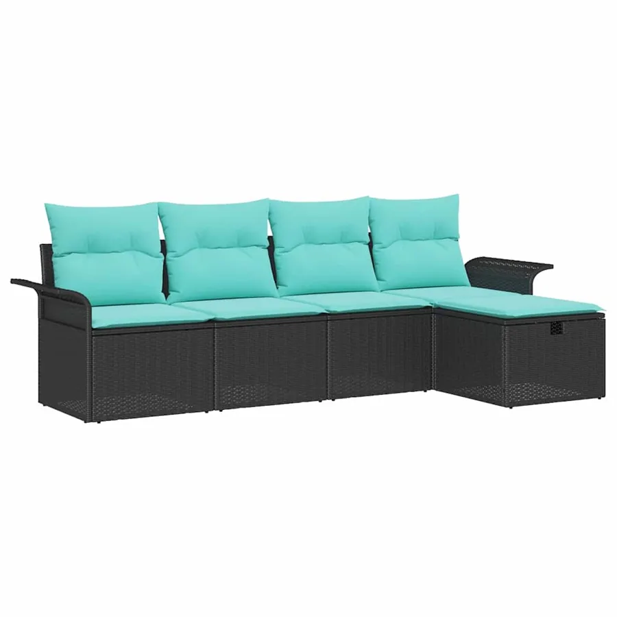 Ensemble de canapé de jardin 5 pcs Noir et turquoise polyrotin - 2