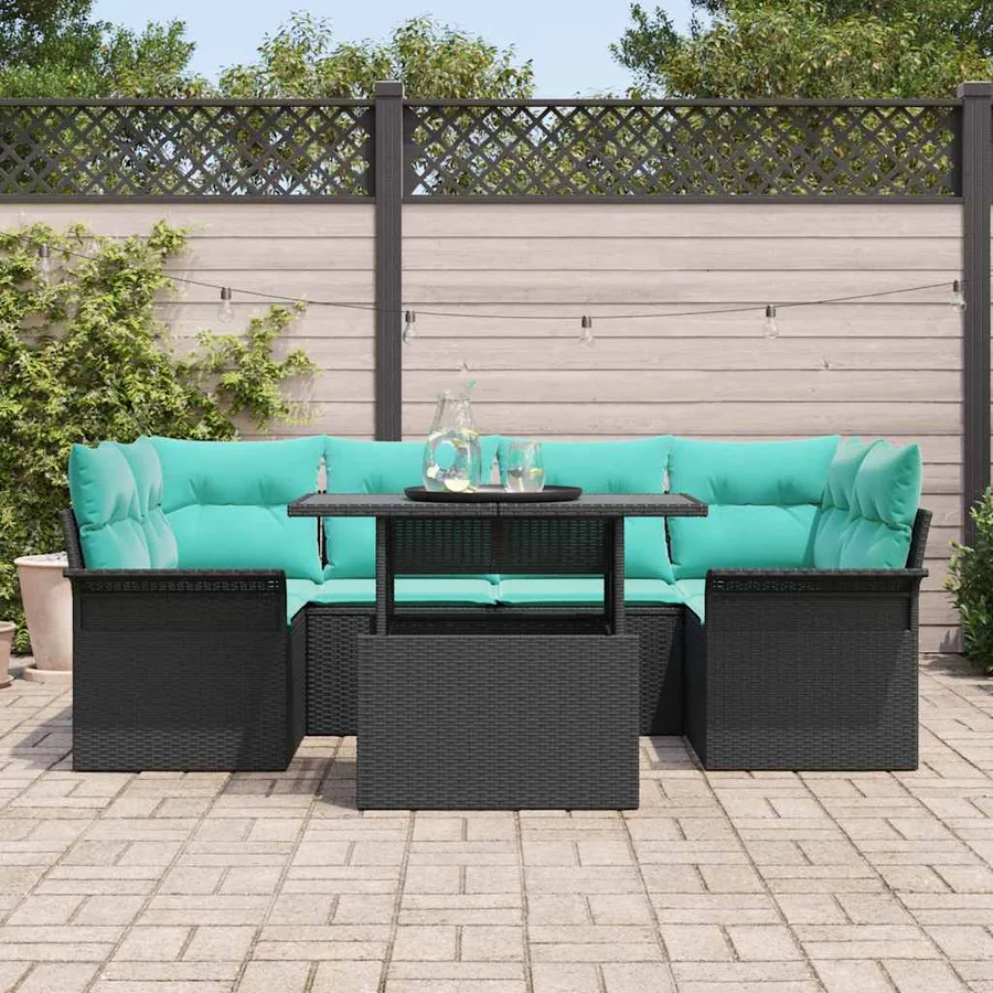 Ensemble de canapé de jardin 7 pcs Noir Poly Rattan - 3