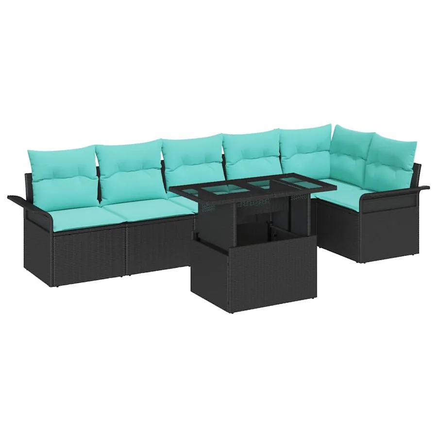 Ensemble de canapé de jardin avec coussin 7 pcs Noir Poly rotin - 2