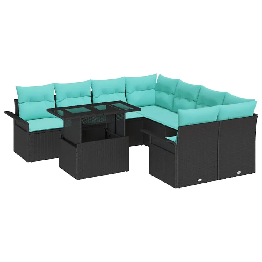 Ensemble de canapé de jardin 9 pcs Noir Poly Rattan - 2