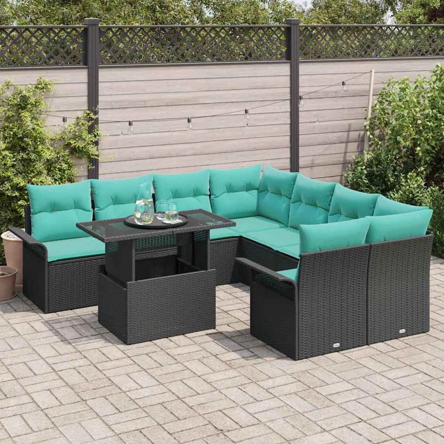 Ensemble de canapé de jardin 9 pcs Noir Poly Rattan - 3