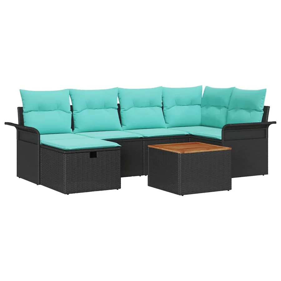 Ensemble de canapé de jardin avec coussin 7 pcs Noir Poly rotin - 2