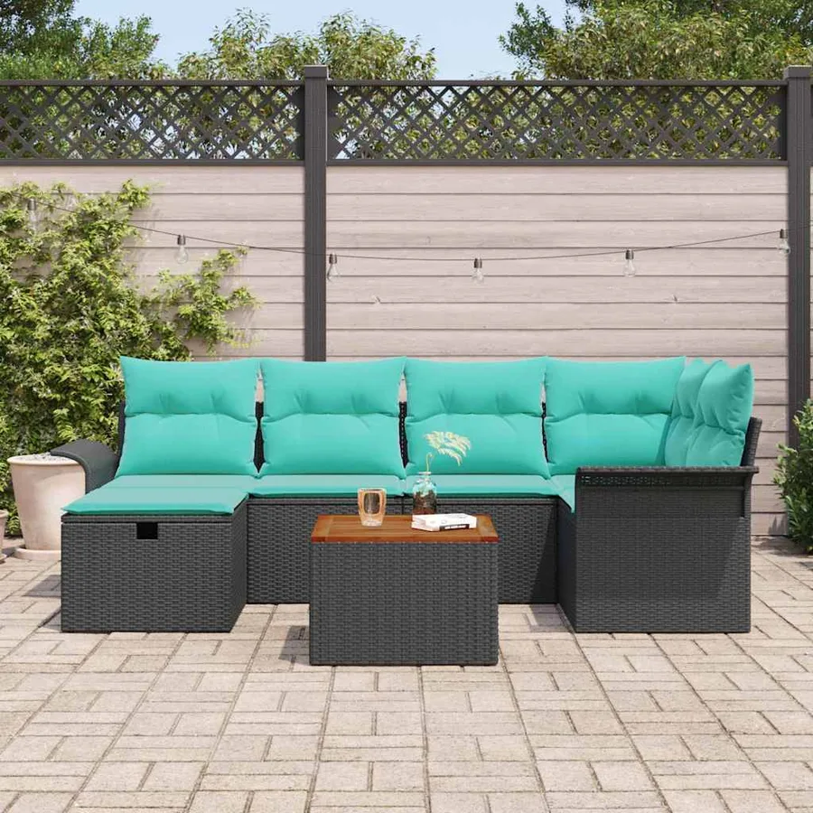 Ensemble de canapé de jardin avec coussin 7 pcs Noir Poly rotin - 3