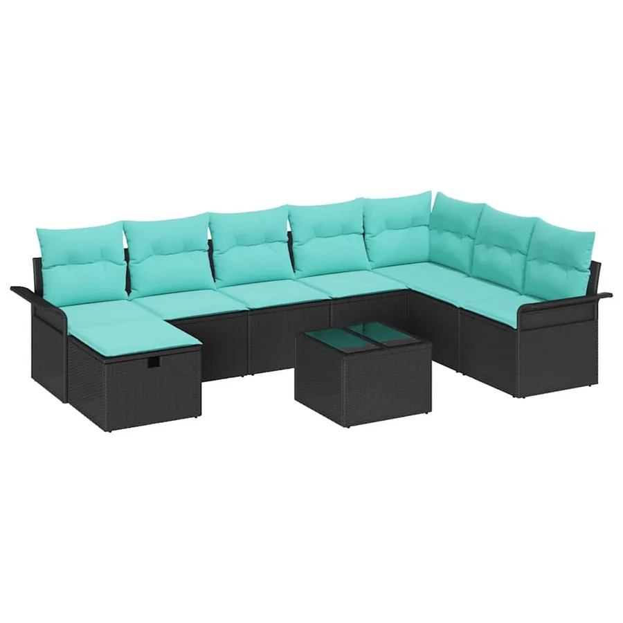 Ensemble de canapé de jardin avec coussin 9 pcs Noir Poly rotin - 2