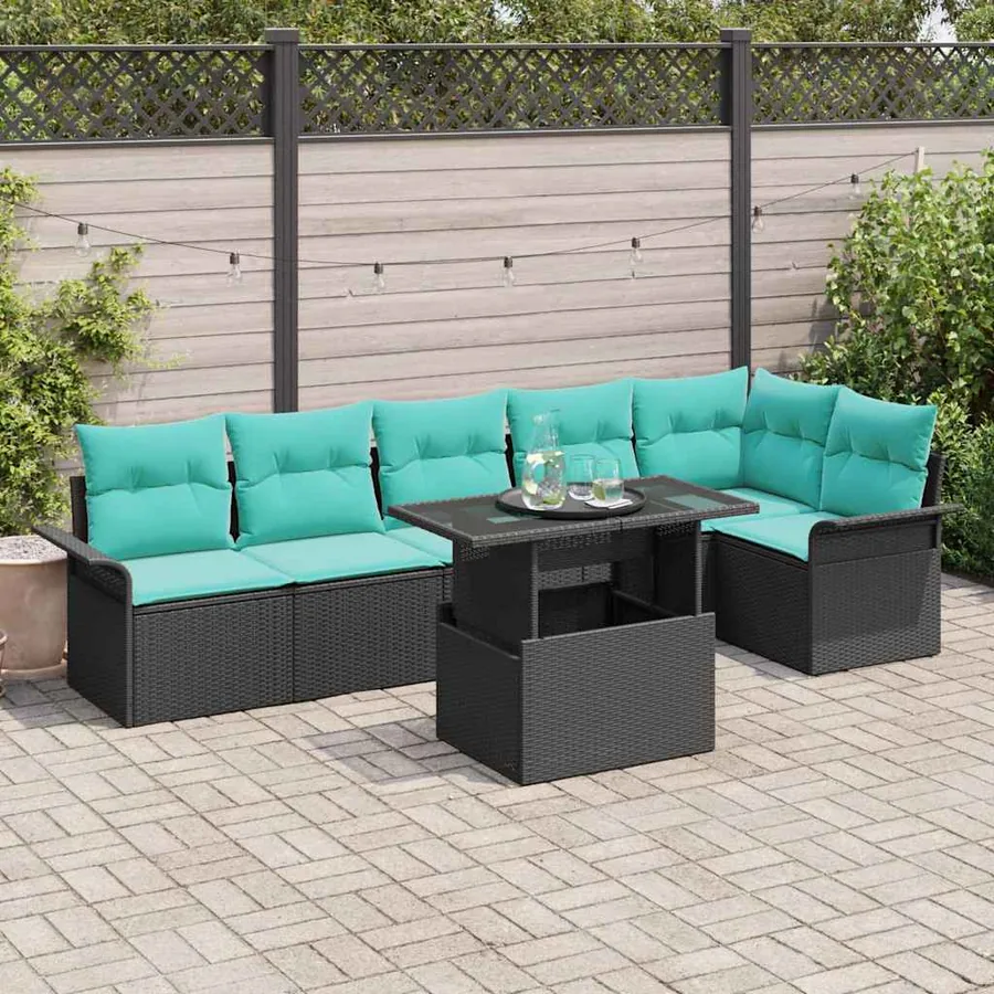 Ensemble de canapé de jardin avec coussin 7 pcs Noir Poly rotin