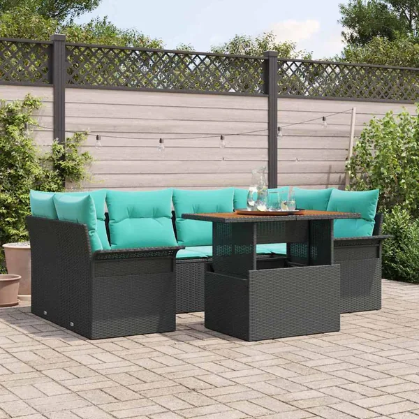 Ensemble de canapé de jardin 7 pcs Noir Poly rotin