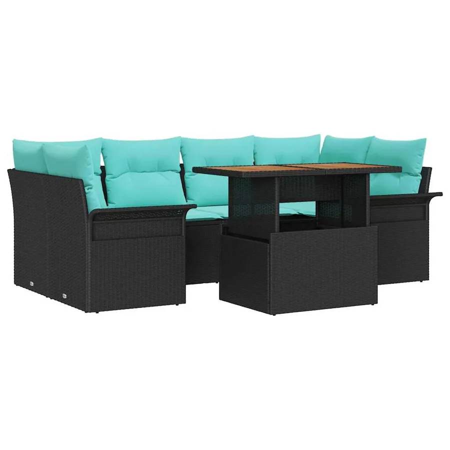Ensemble de canapé de jardin 7 pcs Noir Poly rotin - 2