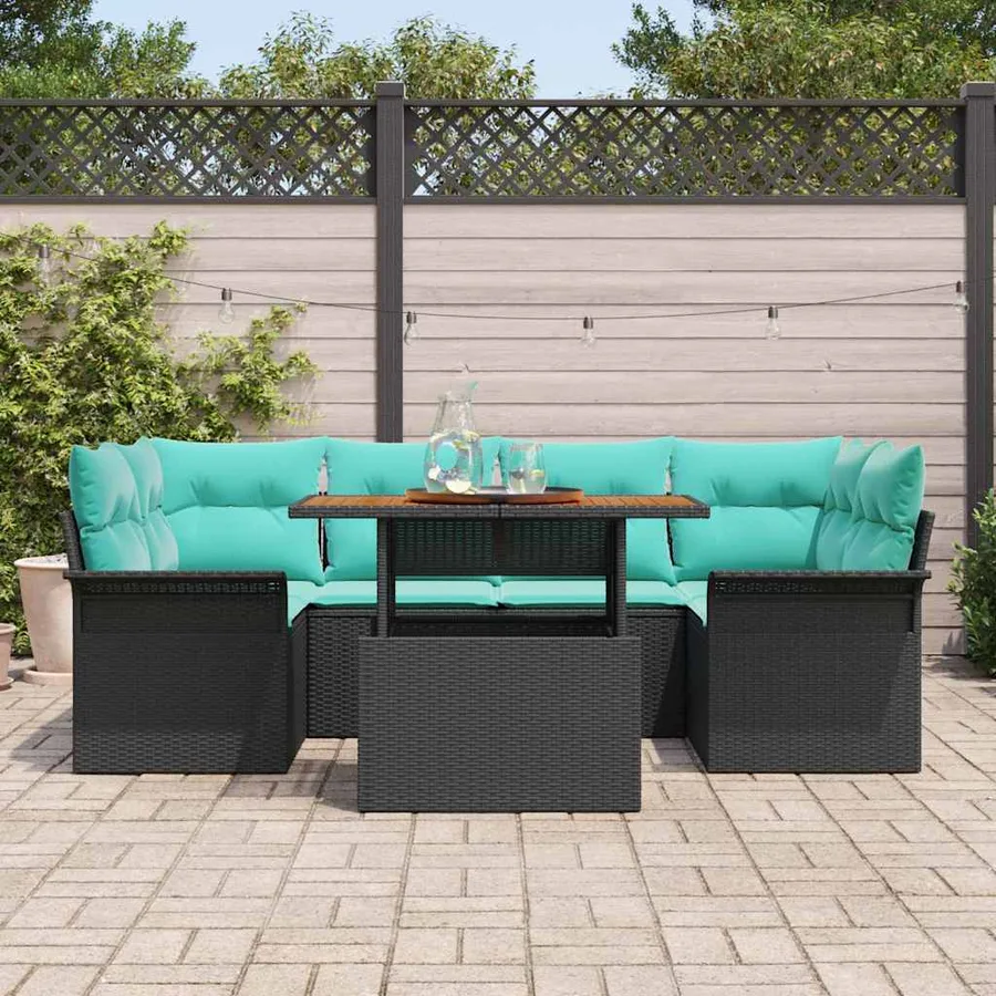 Ensemble de canapé de jardin 7 pcs Noir Poly rotin - 3