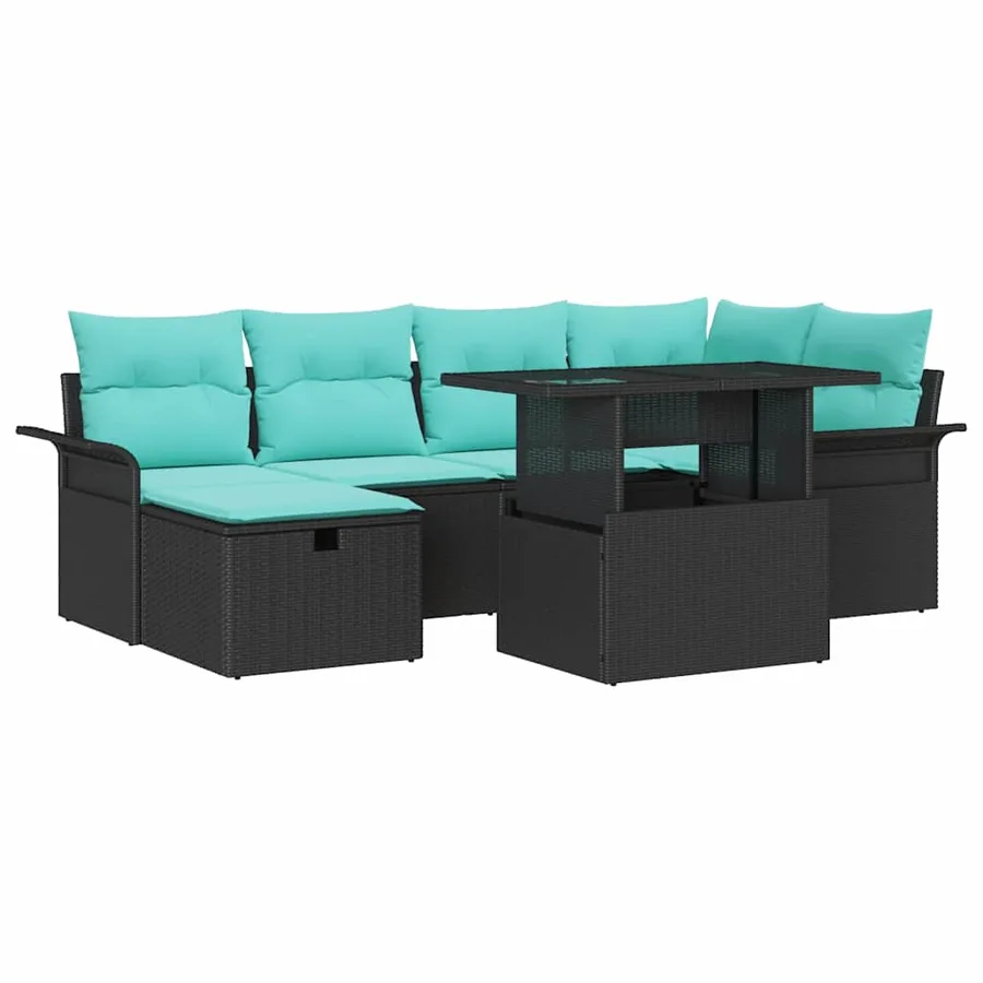 Ensemble de canapé de jardin avec coussin 7 pcs Noir Poly rotin - 2
