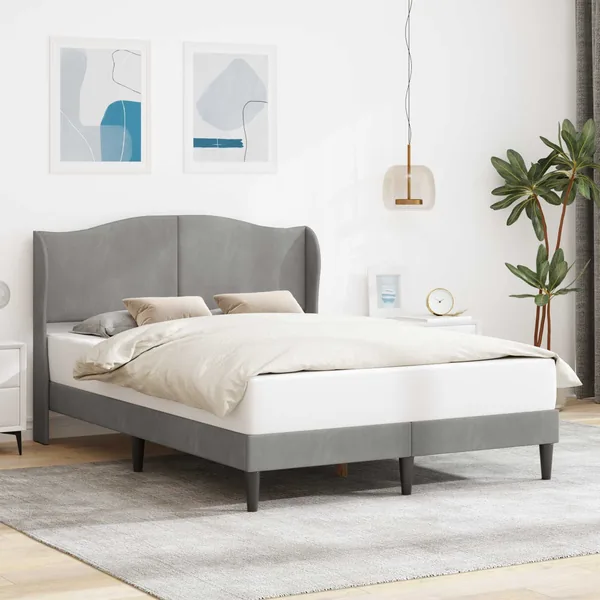 Cadre de lit avec tête de lit Gris clair 140 x 190 cm Velours