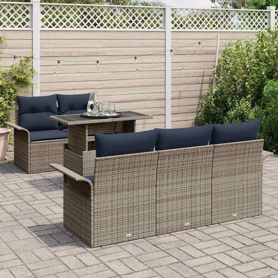 Ensemble de canapé de jardin 6 pcs Gris Poly Rattan - 3