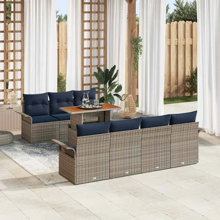 Ensemble de canapé de jardin 8 pcs Gris Poly rotin
