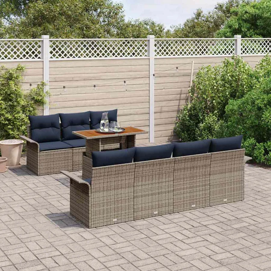 Ensemble de canapé de jardin 8 pcs Gris Poly rotin - 3