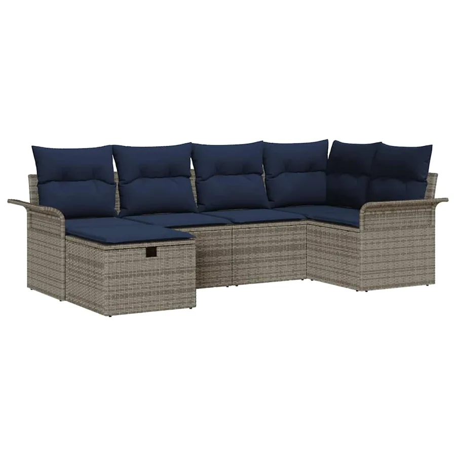 Ensemble de canapé de jardin avec coussin 6 pcs Poly rotin - 2