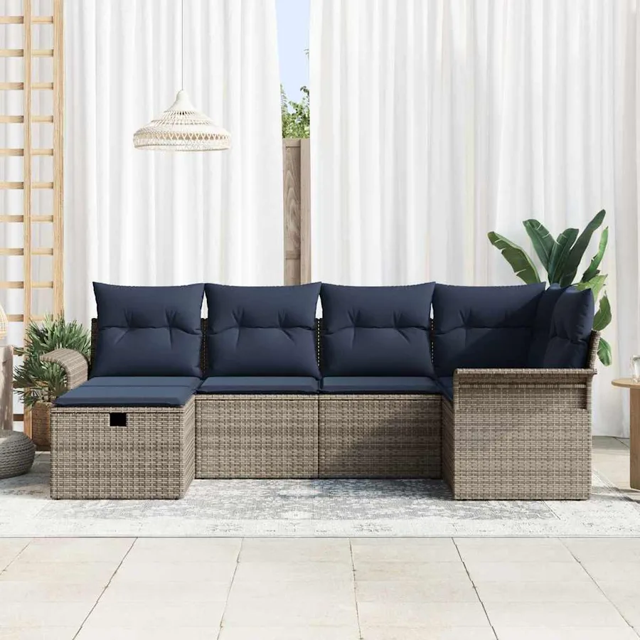 Ensemble de canapé de jardin avec coussin 6 pcs Poly rotin - 3
