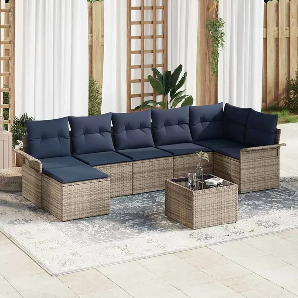 Ensemble de canapé de jardin avec stockage 8 pcs Gris polyrotin
