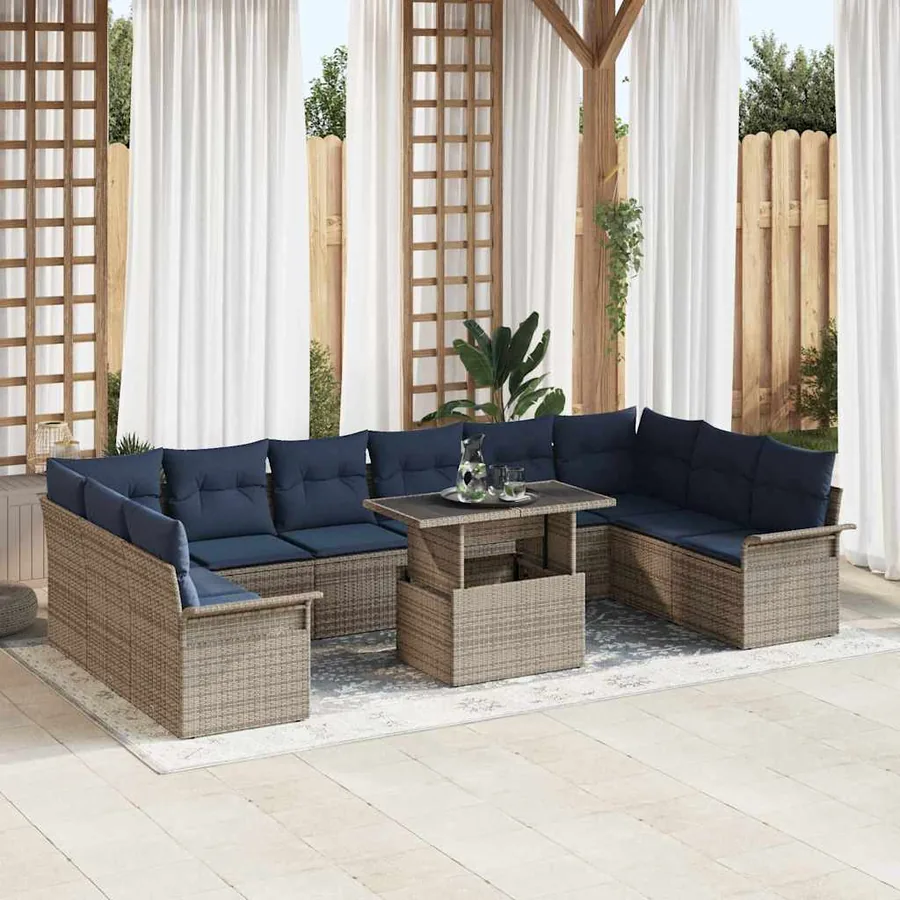 Ensemble de canapé de jardin 11 pcs Gris Poly Rattan