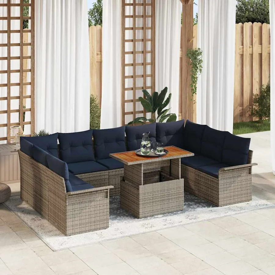 Ensemble de canapé de jardin 10 pcs Gris Poly rotin