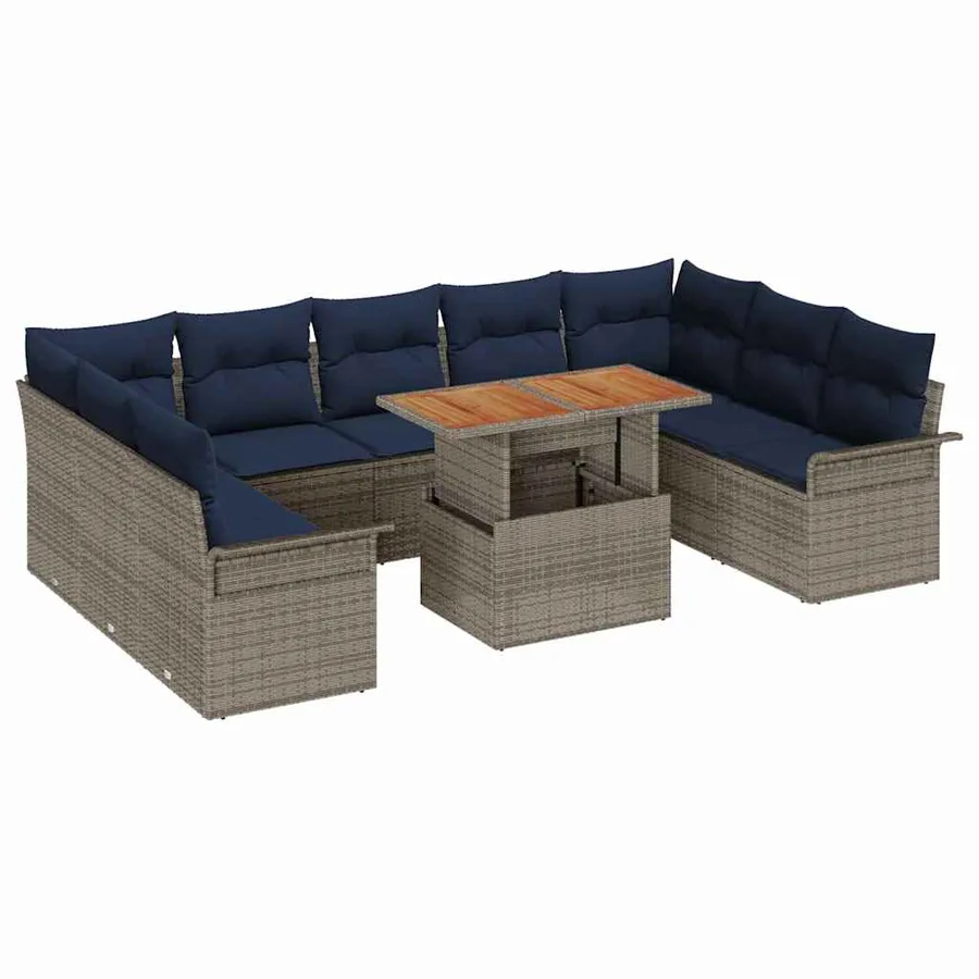 Ensemble de canapé de jardin 10 pcs Gris Poly rotin - 2