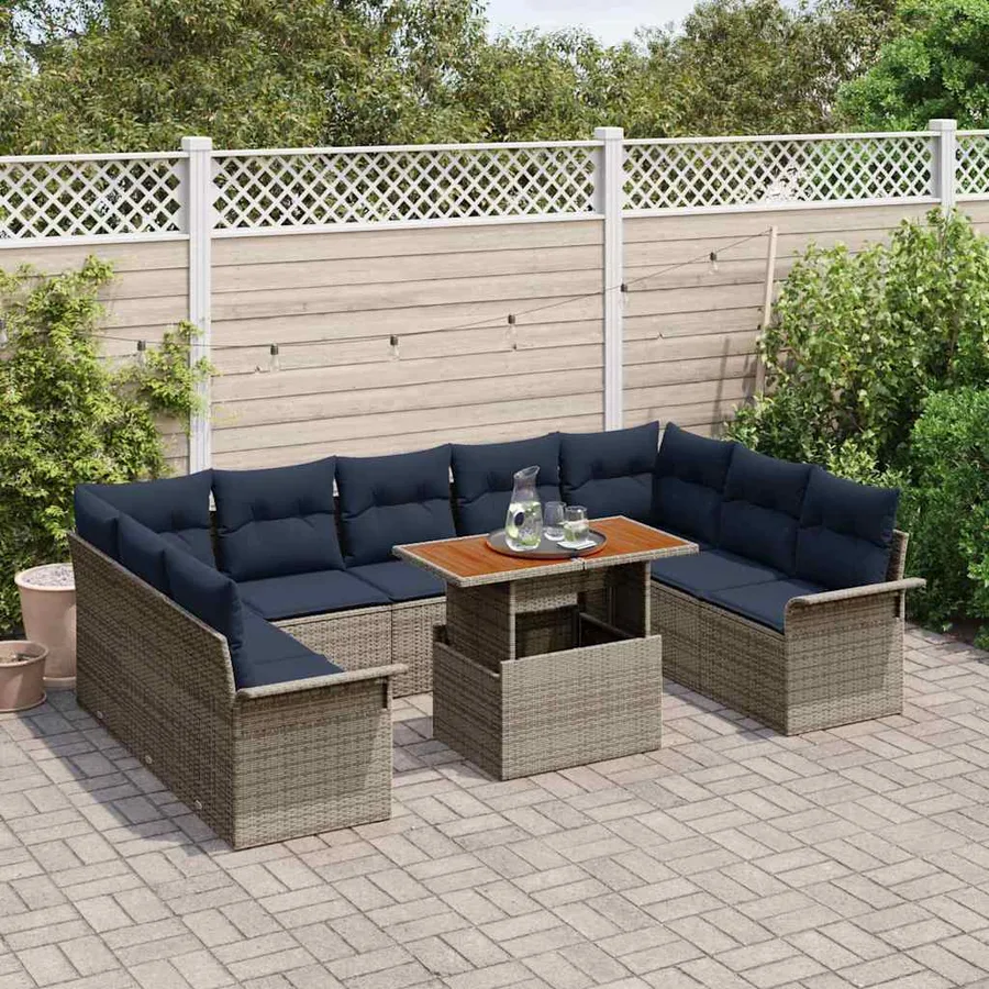 Ensemble de canapé de jardin 10 pcs Gris Poly rotin - 3