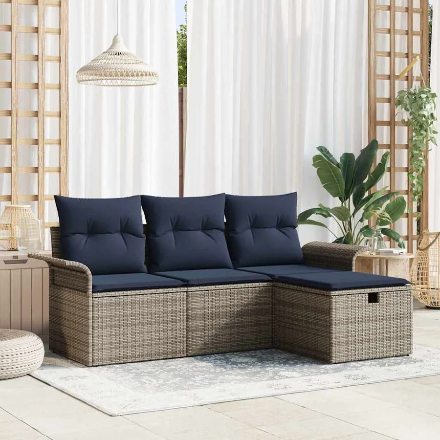 Ensemble de canapé de jardin avec coussin 4 pcs Poly rotin