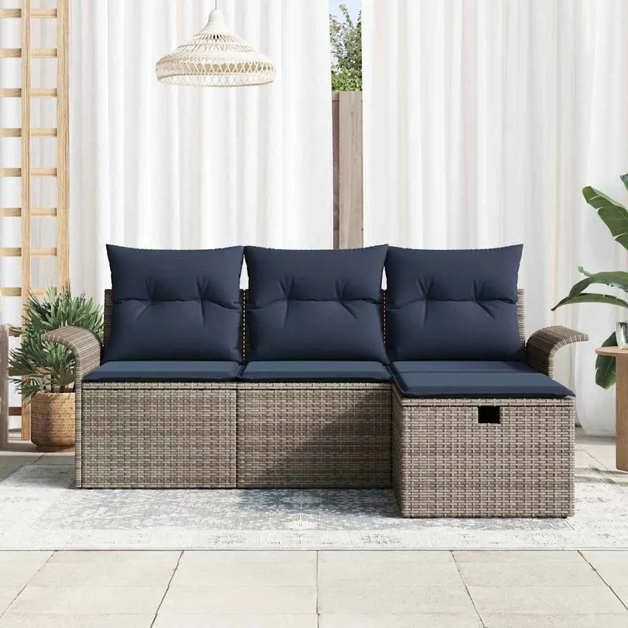 Ensemble de canapé de jardin avec coussin 4 pcs Poly rotin - 3