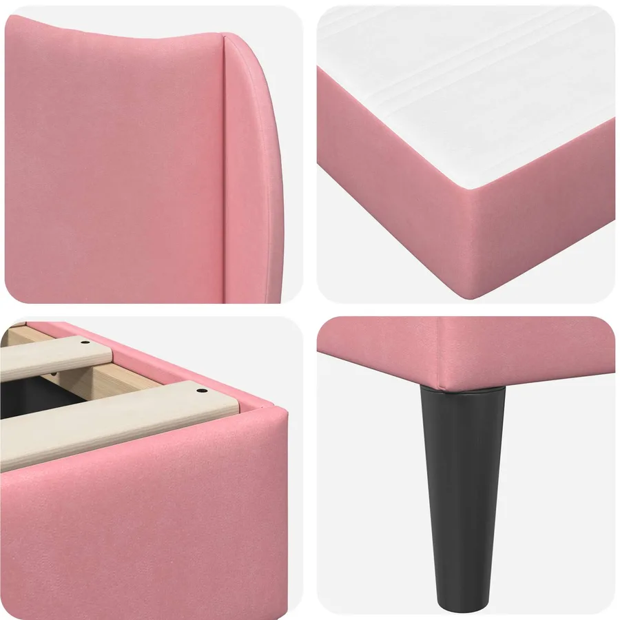 Cadre de lit avec tête de lit Rose 200 x 200 cm Velours - 9