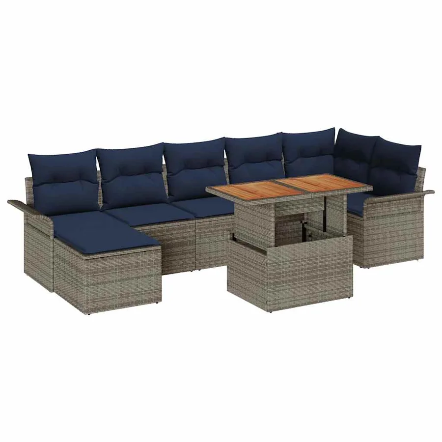 Ensemble de canapé de jardin 8 pcs Gris Poly rotin - 2
