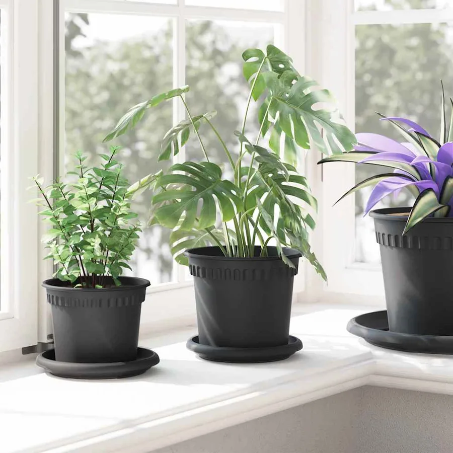 Plateau à fleurs rond 6 pcs Noir Ø 14 x 2 cm Plastique - 4