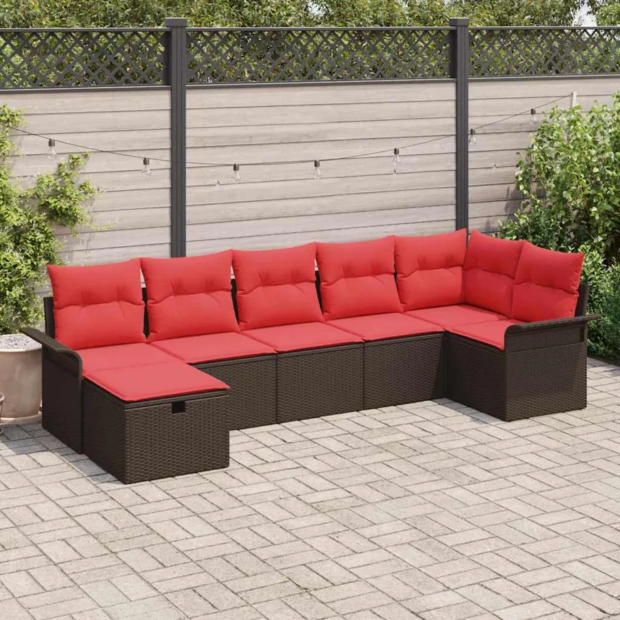 Ensemble de canapé de jardin 7 pcs Marron Poly rotin