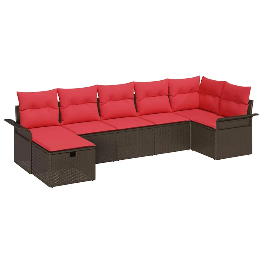 Ensemble de canapé de jardin 7 pcs Marron Poly rotin - 2