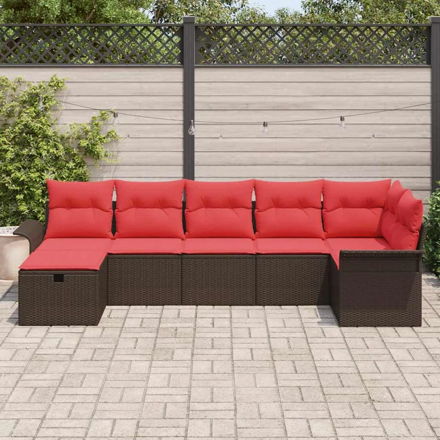 Ensemble de canapé de jardin 7 pcs Marron Poly rotin - 3