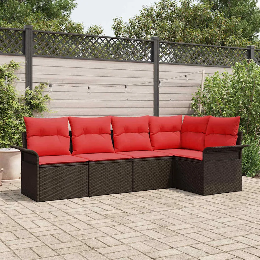 Ensemble de canapé de jardin 5 pcs Marron polyrotin