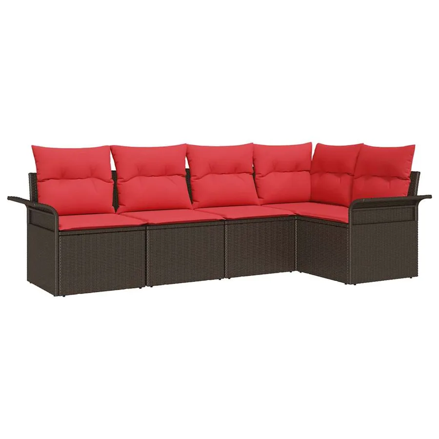 Ensemble de canapé de jardin 5 pcs Marron polyrotin - 2