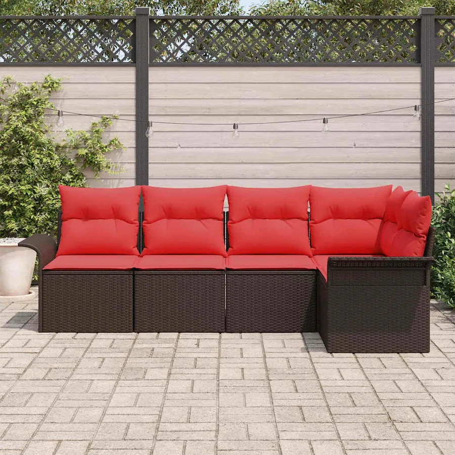 Ensemble de canapé de jardin 5 pcs Marron polyrotin - 3