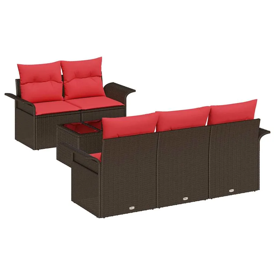 Ensemble de canapé de jardin 6 pcs Beige et Rouge polyrotin - 2