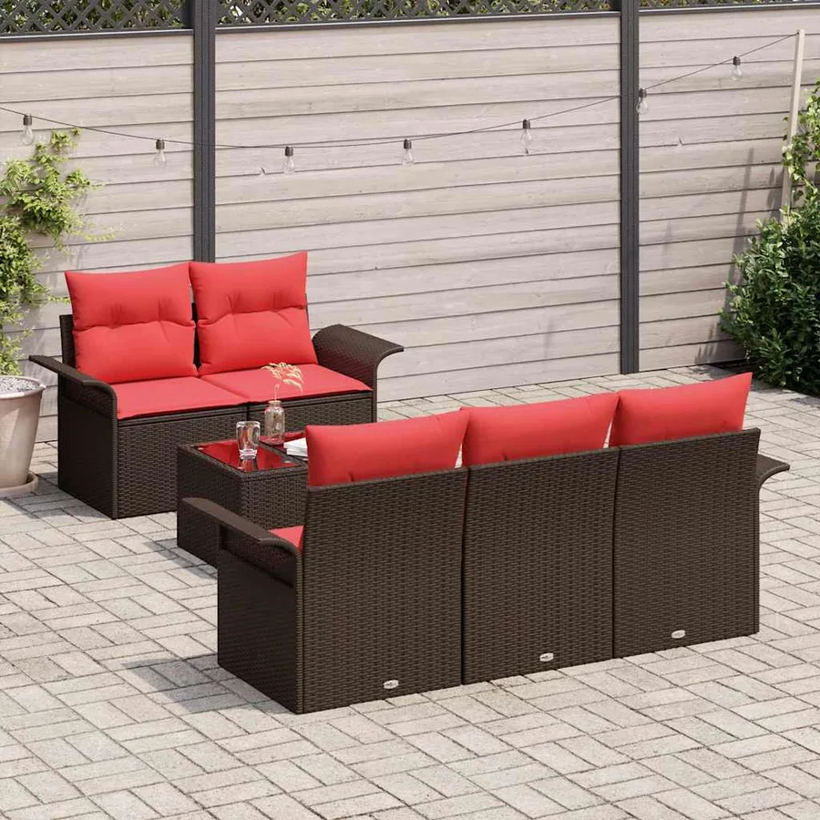 Ensemble de canapé de jardin 6 pcs Beige et Rouge polyrotin - 3