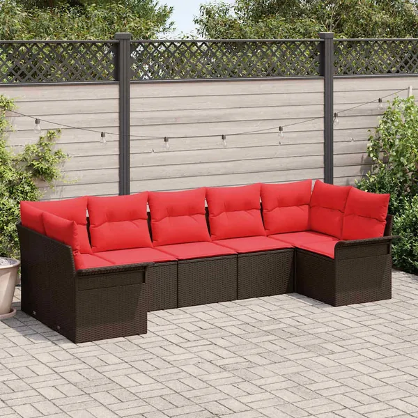 Ensemble de canapé de jardin 7 pcs Marron Poly rotin