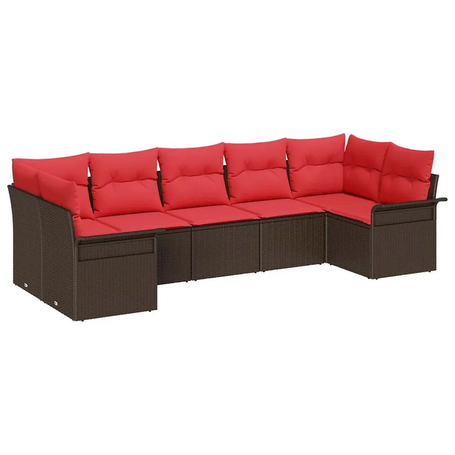 Ensemble de canapé de jardin 7 pcs Marron Poly rotin - 2